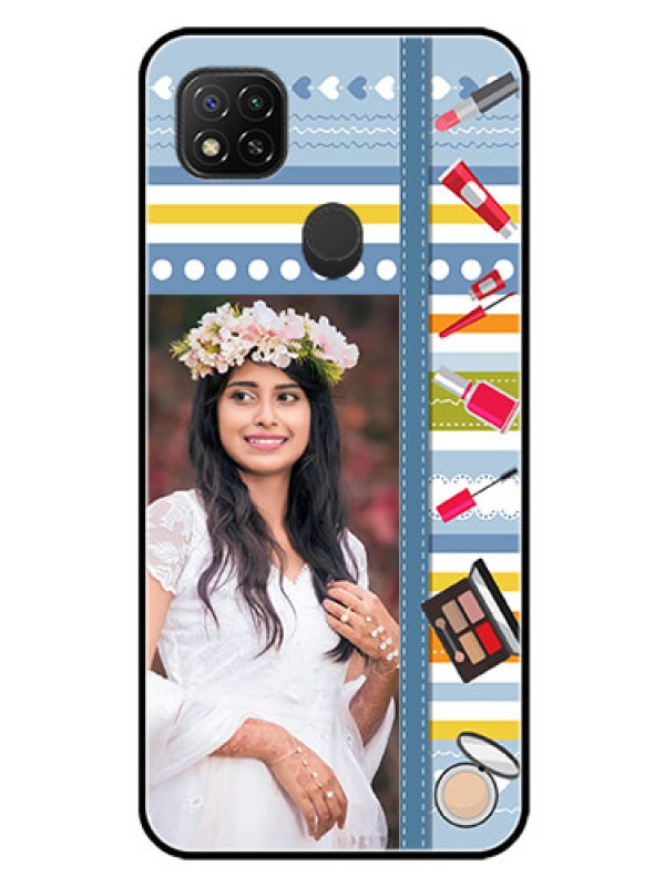 Custom Redmi 9 Activ Personalized Glass Phone Case  - Makeup Icons Design