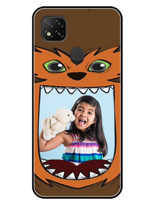 Custom Redmi 9 Activ Photo Printing on Glass Case  - Owl Monster Back Case Design