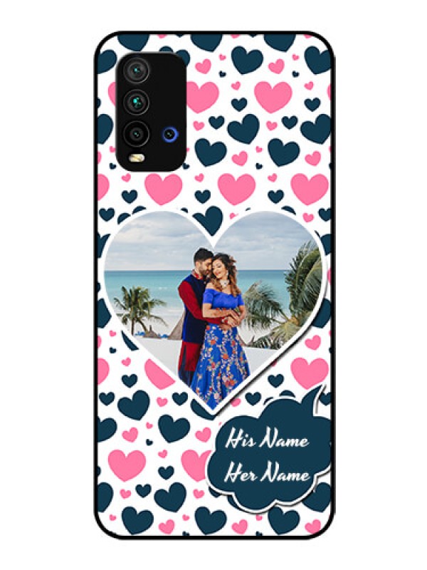 Custom Redmi 9 Power Custom Glass Phone Case  - Pink & Blue Heart Design