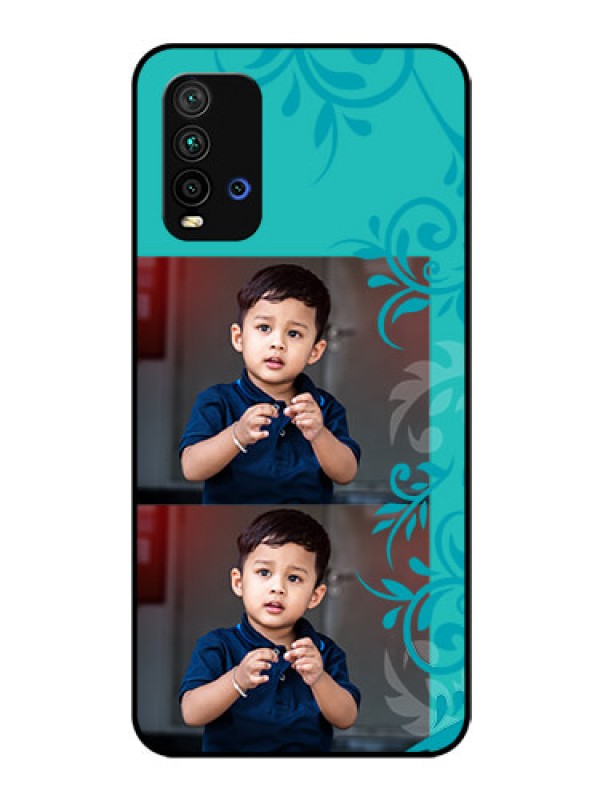Custom Redmi 9 Power Personalized Glass Phone Case  - with Photo and Green Floral Design 