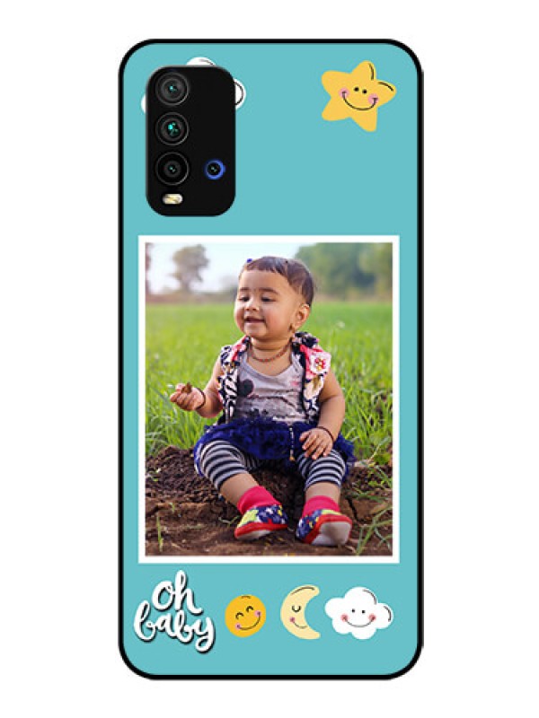 Custom Redmi 9 Power Personalized Glass Phone Case  - Smiley Kids Stars Design
