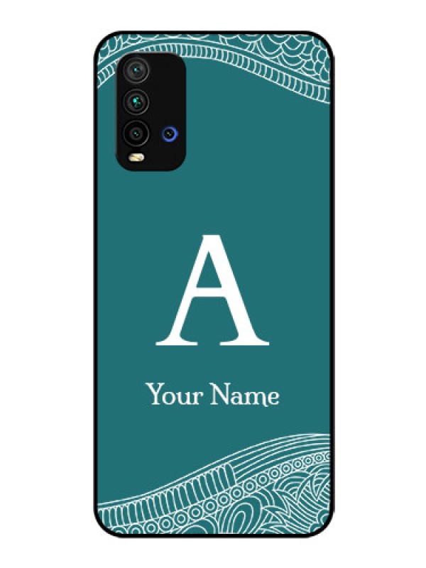 Custom Xiaomi Redmi 9 Power Personalized Glass Phone Case - line art pattern with custom name Design