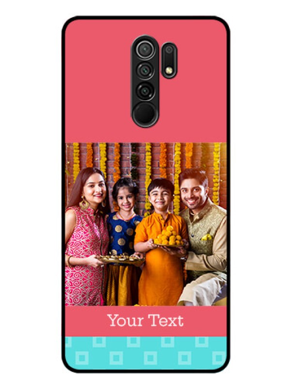 Custom Redmi 9 Prime Personalized Glass Phone Case  - Peach & Blue Color Design