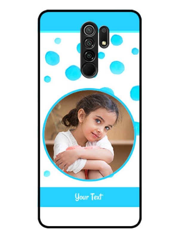 Custom Redmi 9 Prime Photo Printing on Glass Case  - Blue Bubbles Pattern Design