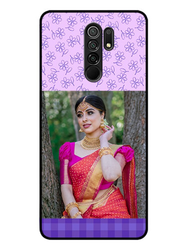 Custom Redmi 9 Prime Custom Glass Phone Case  - Purple Floral Design