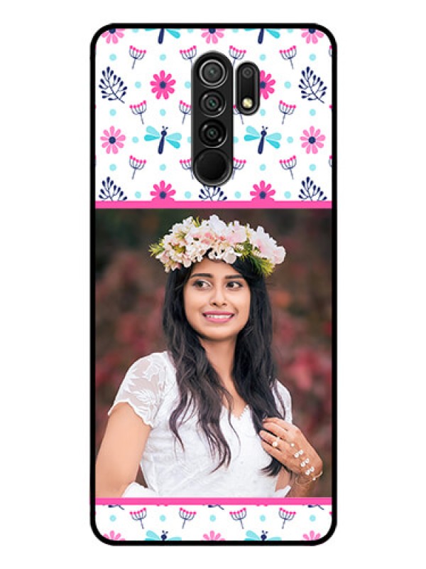 Custom Redmi 9 Prime Photo Printing on Glass Case  - Colorful Flower Design