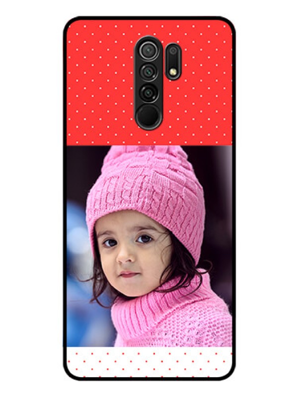 Custom Redmi 9 Prime Photo Printing on Glass Case  - Red Pattern Design
