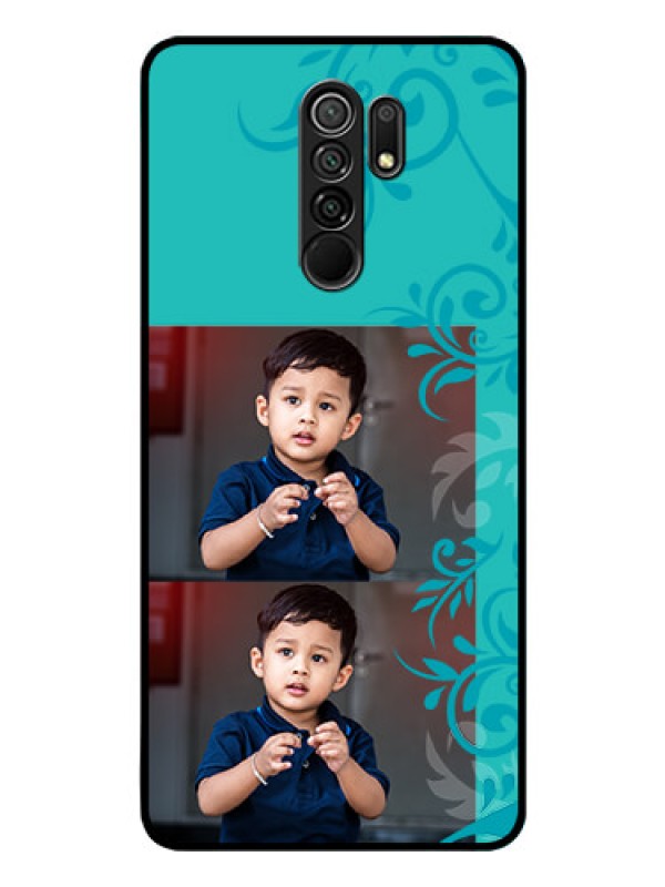 Custom Redmi 9 Prime Personalized Glass Phone Case  - with Photo and Green Floral Design 