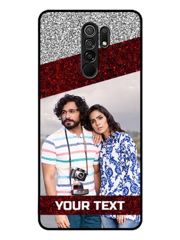 Custom Redmi 9 Prime Personalized Glass Phone Case  - Image Holder with Glitter Strip Design