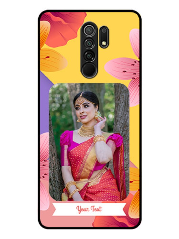 Custom Redmi 9 Prime Custom Glass Mobile Case  - 3 Image With Vintage Floral Design