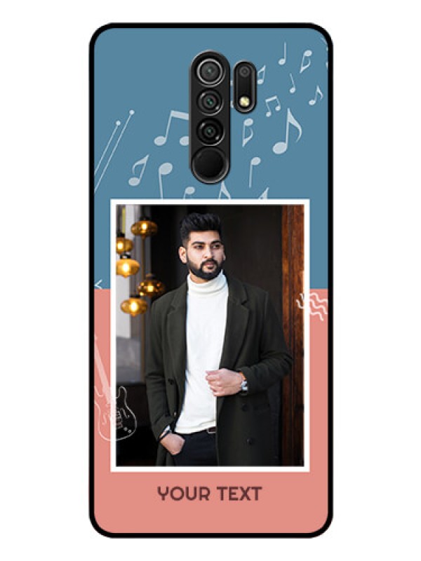 Custom Redmi 9 Prime Photo Printing on Glass Case  - with Color Musical Note Design