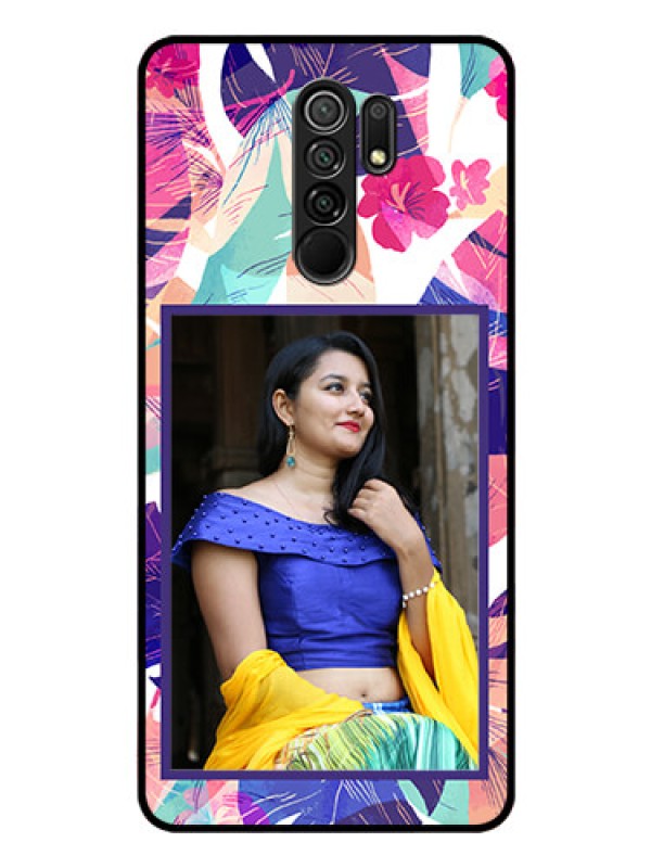 Custom Redmi 9 Prime Custom Glass Mobile Case  - Abstract Floral Design