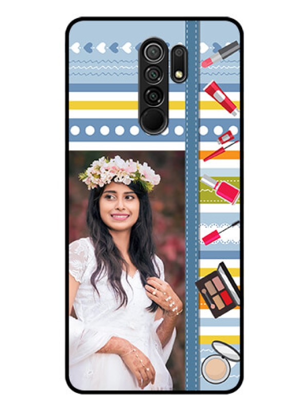 Custom Redmi 9 Prime Personalized Glass Phone Case  - Makeup Icons Design