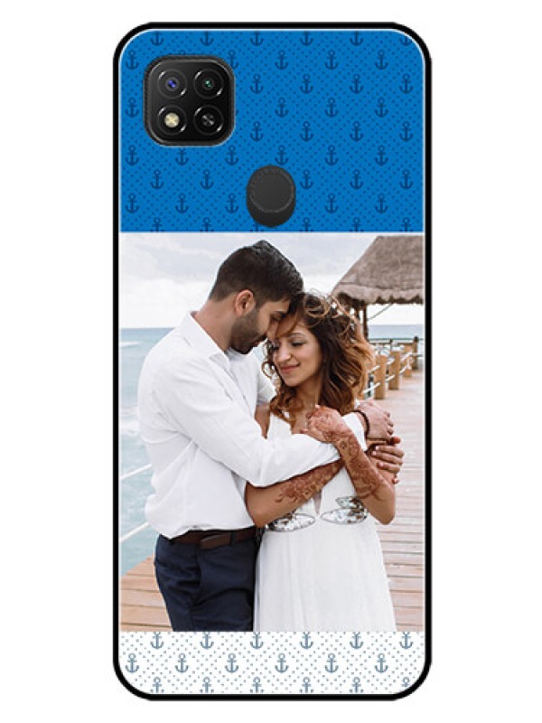 Custom Redmi 9 Photo Printing on Glass Case  - Blue Anchors Design