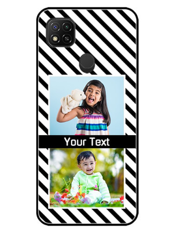 Custom Redmi 9 Photo Printing on Glass Case  - Black And White Stripes Design