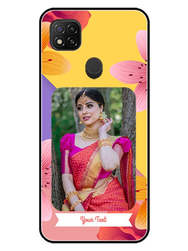 Custom Redmi 9 Custom Glass Mobile Case  - 3 Image With Vintage Floral Design