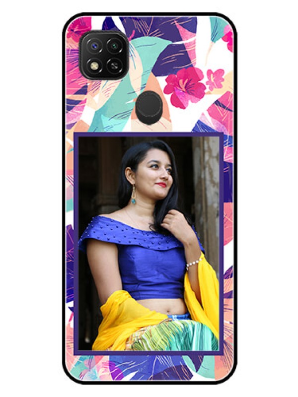 Custom Redmi 9 Custom Glass Mobile Case  - Abstract Floral Design