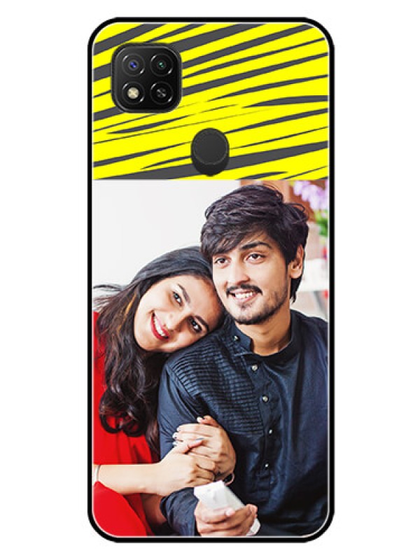 Custom Redmi 9 Photo Printing on Glass Case  - Yellow Abstract Design