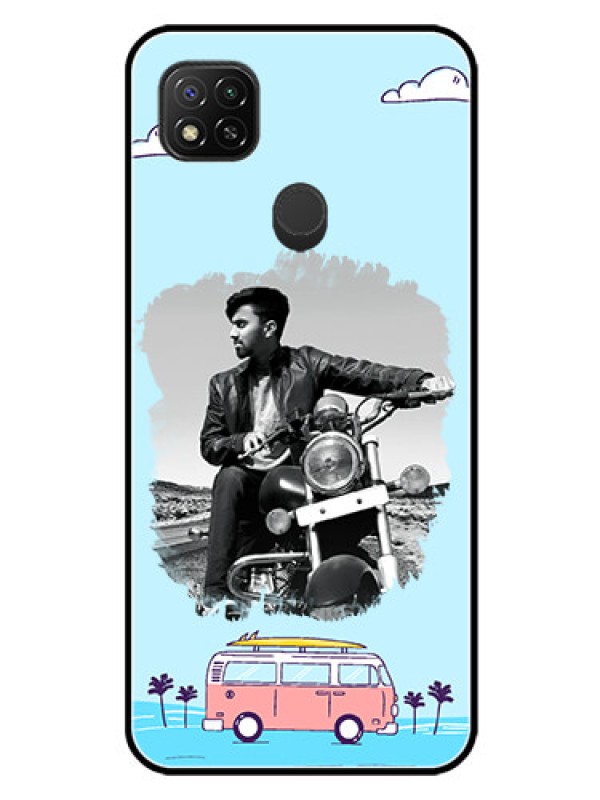 Custom Redmi 9 Photo Printing on Glass Case  - Travel & Adventure Design