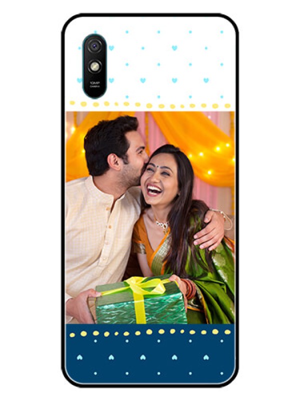 Custom Redmi 9A Sport Personalized Glass Phone Case  - White and Blue Abstract Design