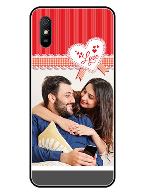 Custom Redmi 9A Sport Custom Glass Mobile Case  - Red Love Pattern Design
