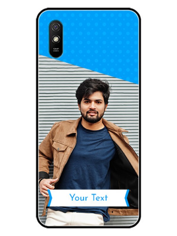 Custom Redmi 9A Sport Photo Printing on Glass Case  - Simple Blue Color Design