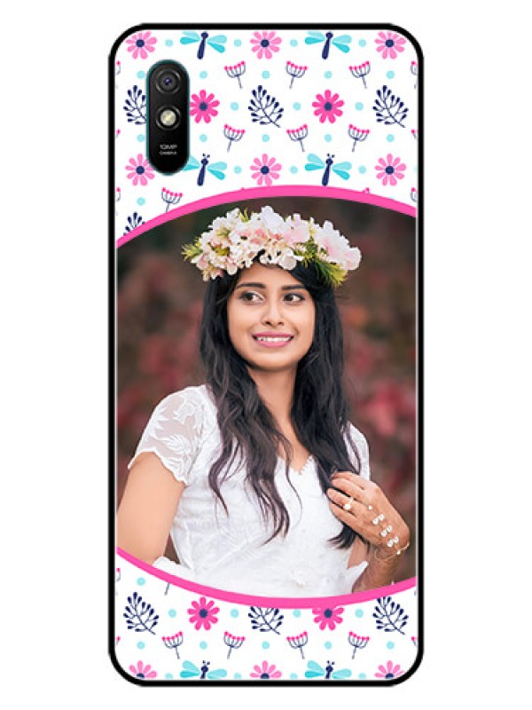 Custom Redmi 9A Sport Photo Printing on Glass Case  - Colorful Flower Design