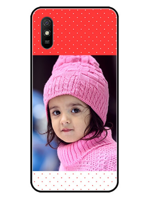 Custom Redmi 9A Sport Photo Printing on Glass Case  - Red Pattern Design