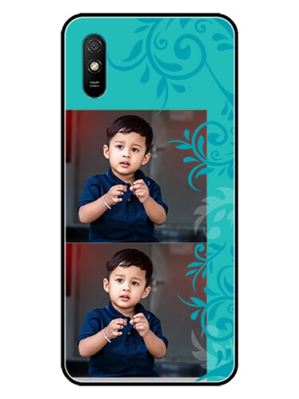 Custom Redmi 9A Sport Personalized Glass Phone Case  - with Photo and Green Floral Design 