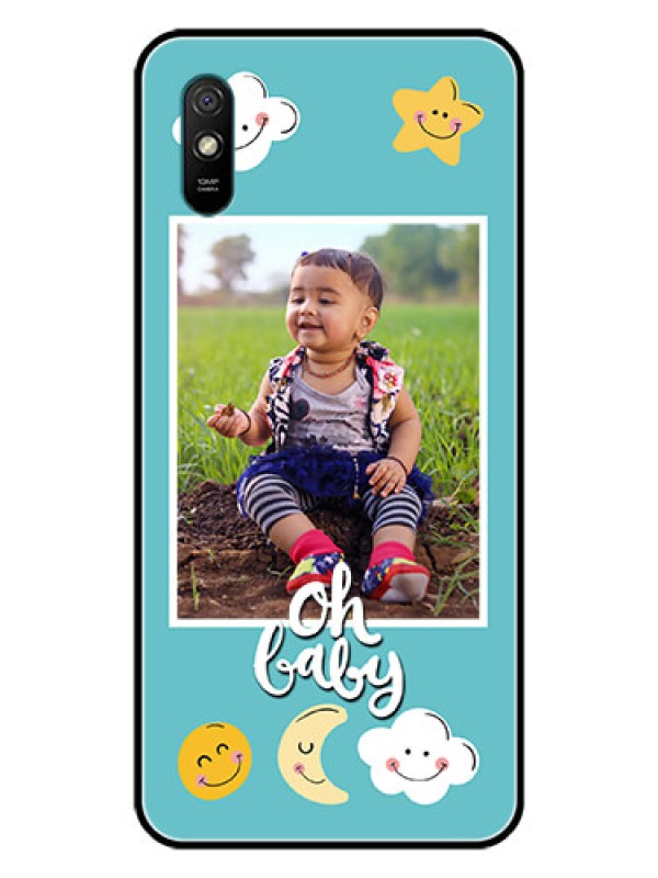Custom Redmi 9A Sport Personalized Glass Phone Case  - Smiley Kids Stars Design