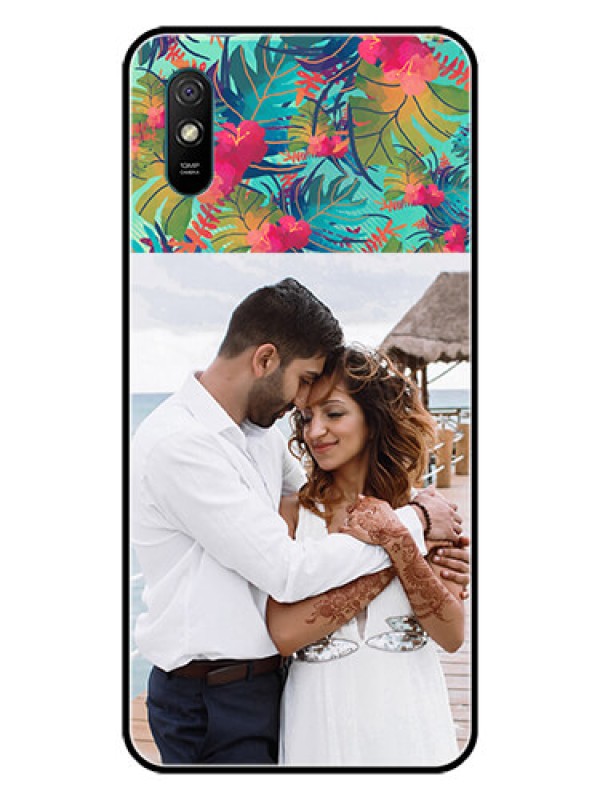 Custom Redmi 9A Sport Photo Printing on Glass Case  - Watercolor Floral Design