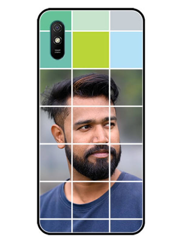 Custom Redmi 9A Sport Photo Printing on Glass Case  - with white box pattern 