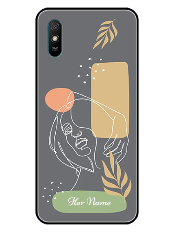 Custom Xiaomi Redmi 9A Sport Custom Glass Phone Case - Gazing Woman line art Design