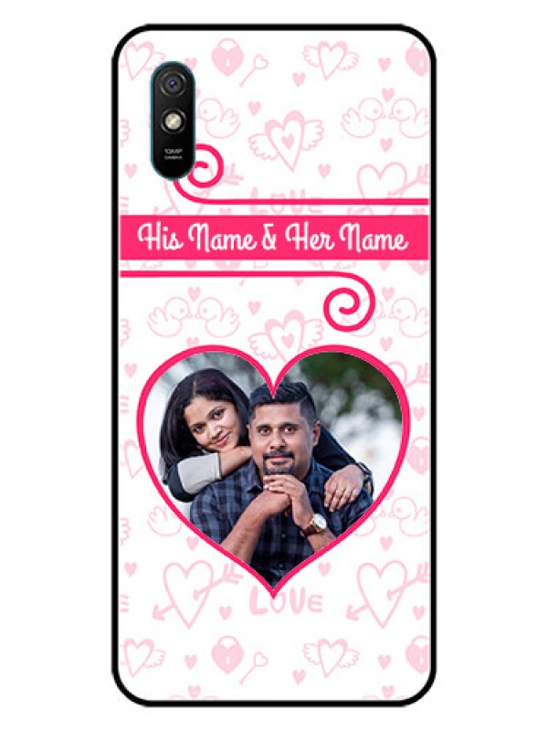 Custom Redmi 9A Personalized Glass Phone Case  - Heart Shape Love Design