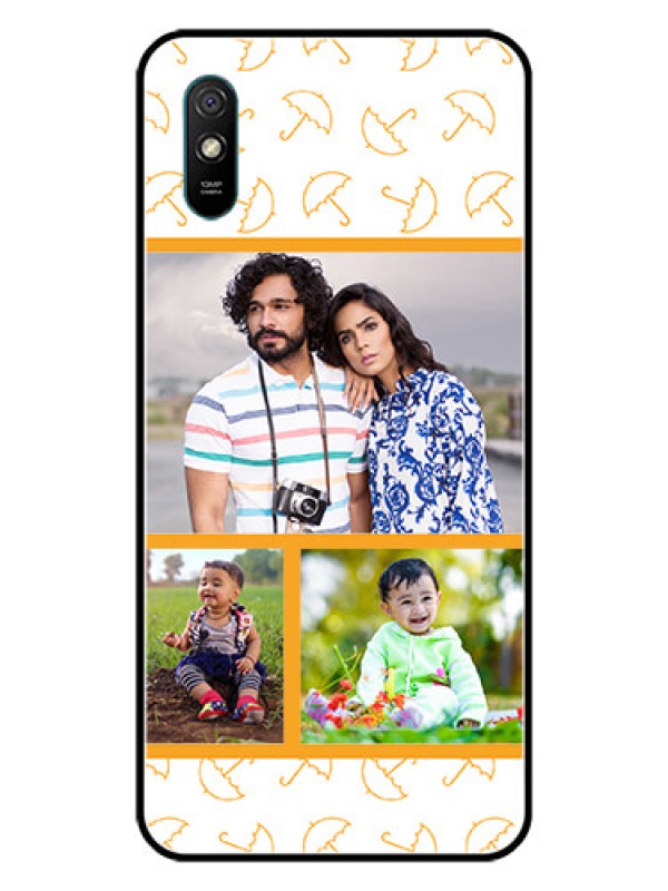 Custom Redmi 9A Custom Glass Mobile Case  - Yellow Pattern Design