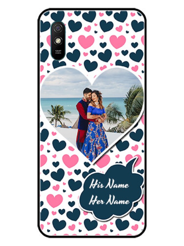 Custom Redmi 9A Custom Glass Phone Case  - Pink & Blue Heart Design