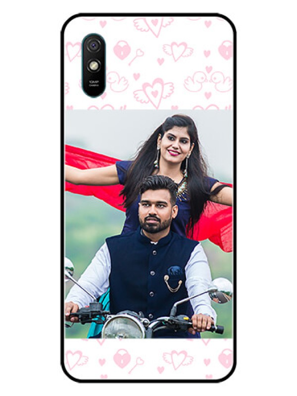 Custom Redmi 9A Custom Glass Mobile Case  - Pink Flying Heart Design