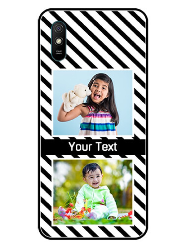Custom Redmi 9A Photo Printing on Glass Case  - Black And White Stripes Design