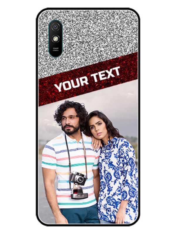 Custom Redmi 9A Personalized Glass Phone Case  - Image Holder with Glitter Strip Design