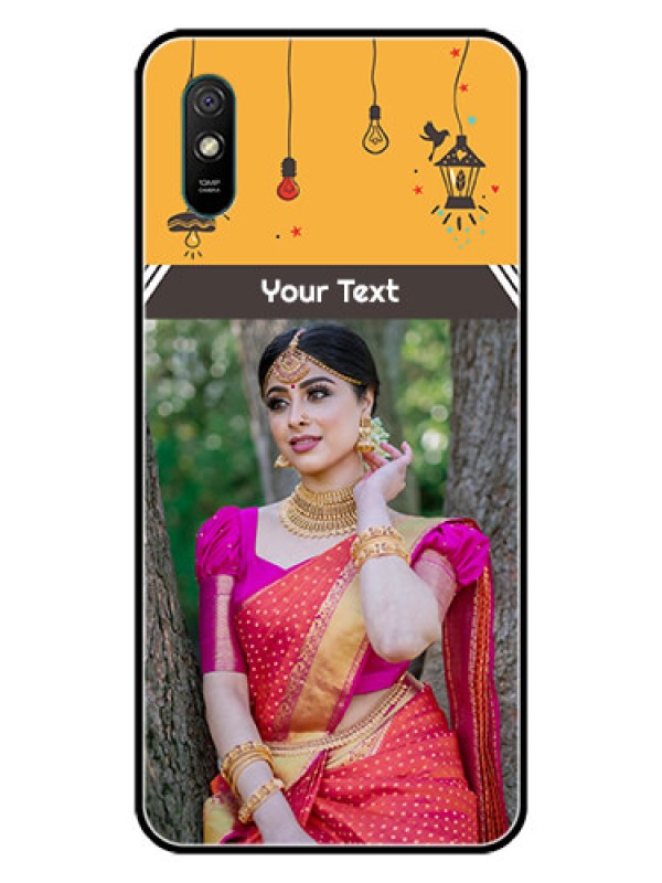 Custom Redmi 9A Custom Glass Mobile Case  - with Family Picture and Icons 