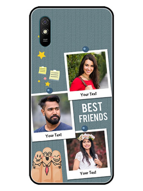 Custom Redmi 9A Personalized Glass Phone Case  - Sticky Frames and Friendship Design