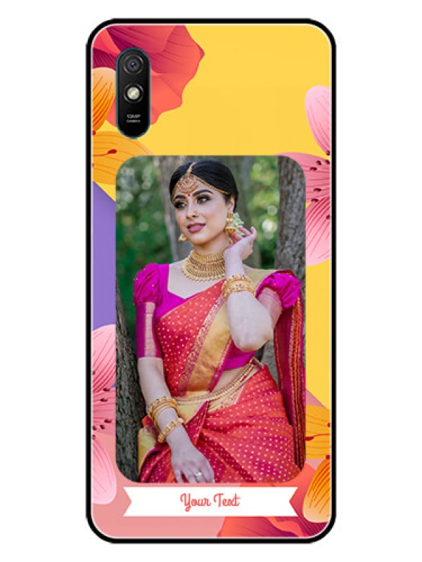 Custom Redmi 9A Custom Glass Mobile Case  - 3 Image With Vintage Floral Design