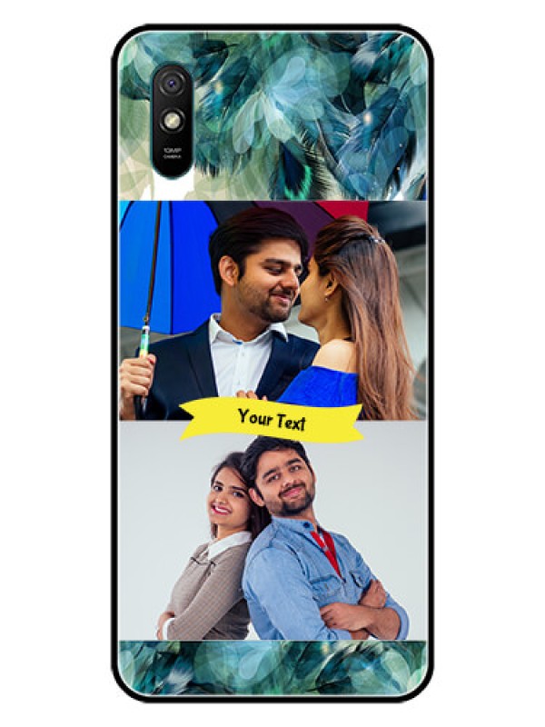 Custom Redmi 9A Personalized Glass Phone Case  - Image with Boho Peacock Feather Design