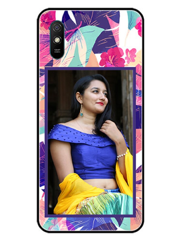 Custom Redmi 9A Custom Glass Mobile Case  - Abstract Floral Design