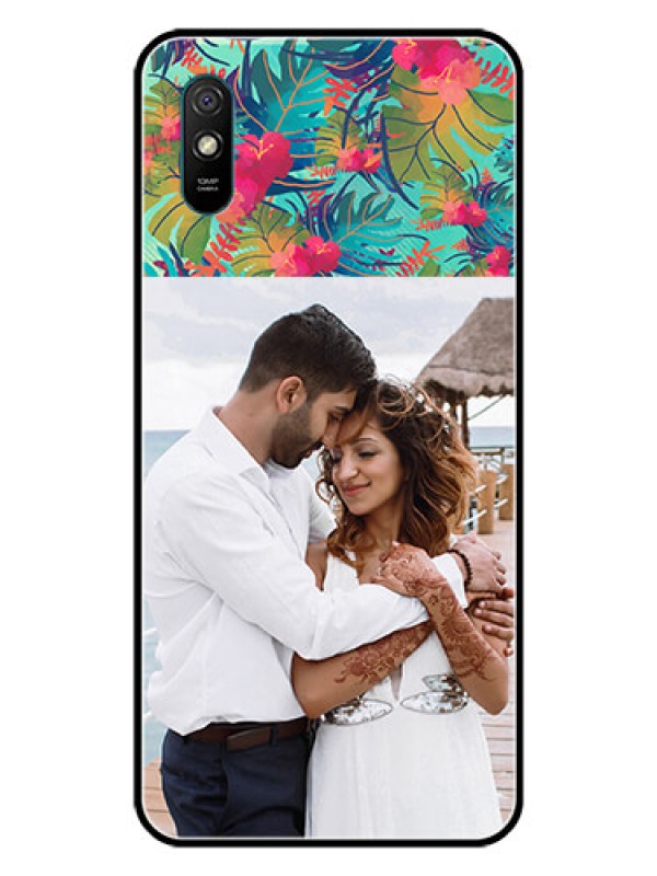 Custom Redmi 9A Photo Printing on Glass Case  - Watercolor Floral Design