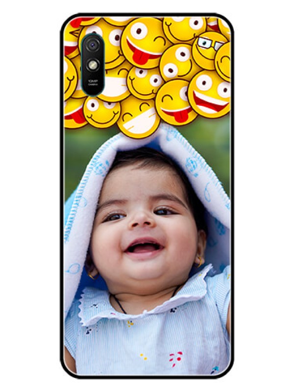 Custom Redmi 9A Custom Glass Mobile Case  - with Smiley Emoji Design