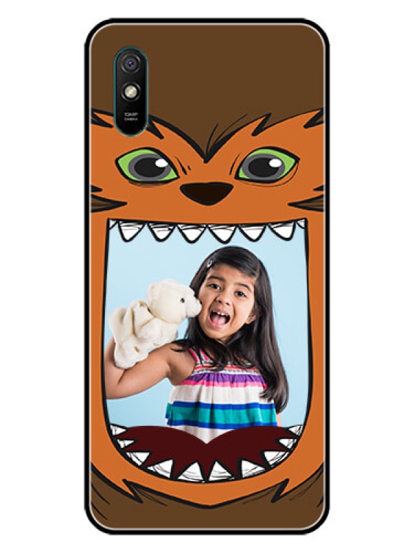Custom Redmi 9A Photo Printing on Glass Case  - Owl Monster Back Case Design