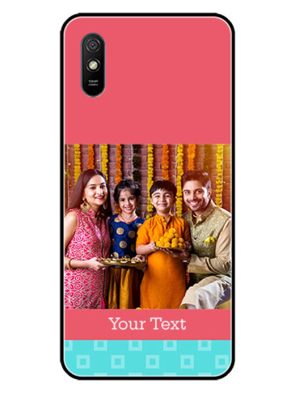 Custom Redmi 9i Sport Personalized Glass Phone Case  - Peach & Blue Color Design