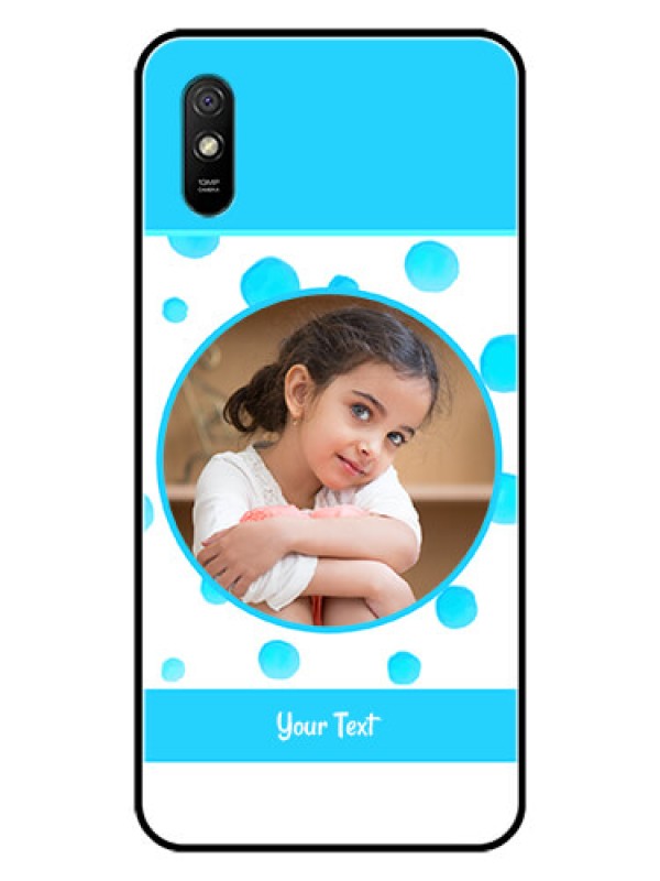 Custom Redmi 9i Sport Photo Printing on Glass Case  - Blue Bubbles Pattern Design
