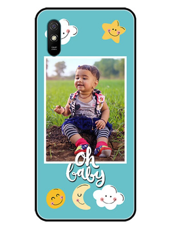 Custom Redmi 9i Sport Personalized Glass Phone Case  - Smiley Kids Stars Design
